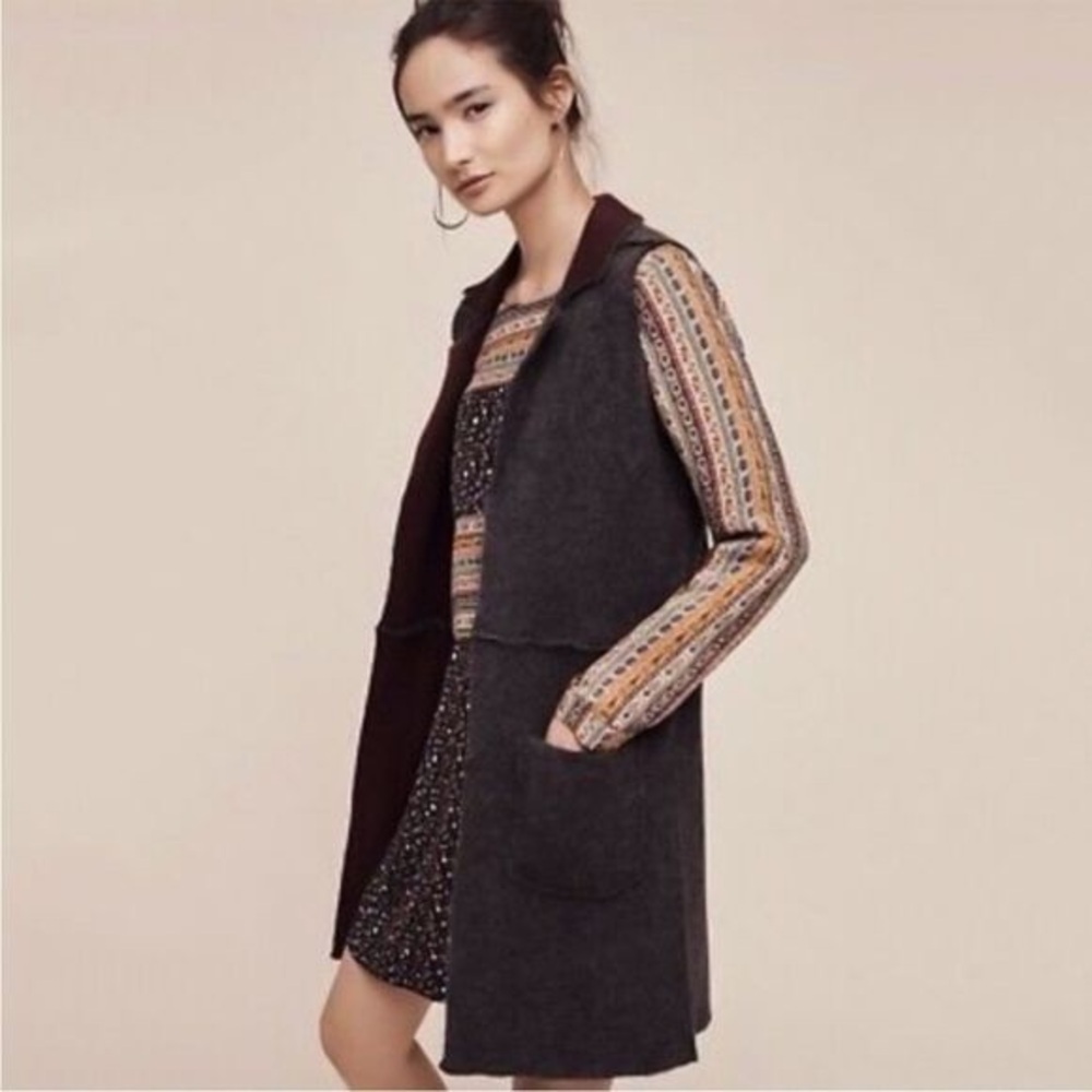 Anthropologie MOTH Morris Wool Blend Long Open Front Vest Sweater Duster XS/S